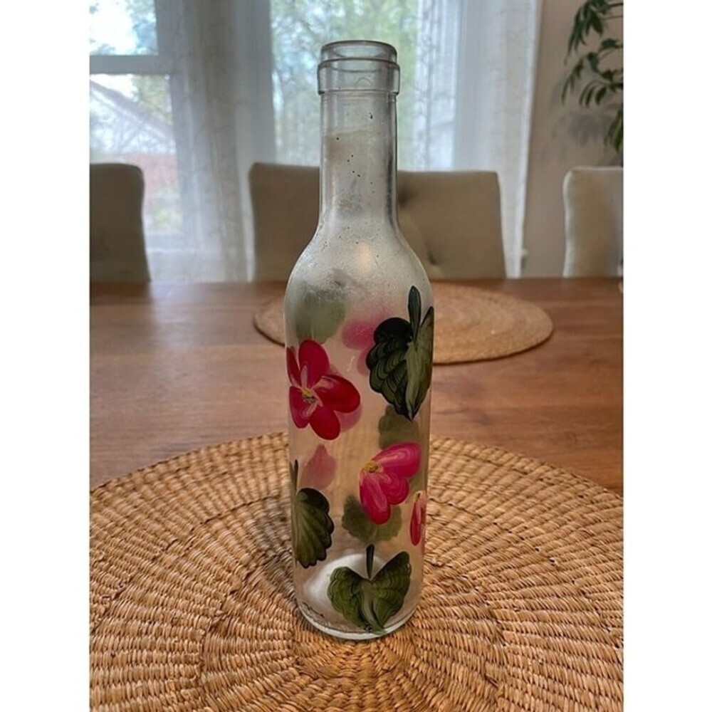 Handpainted Floral Glass Bottle